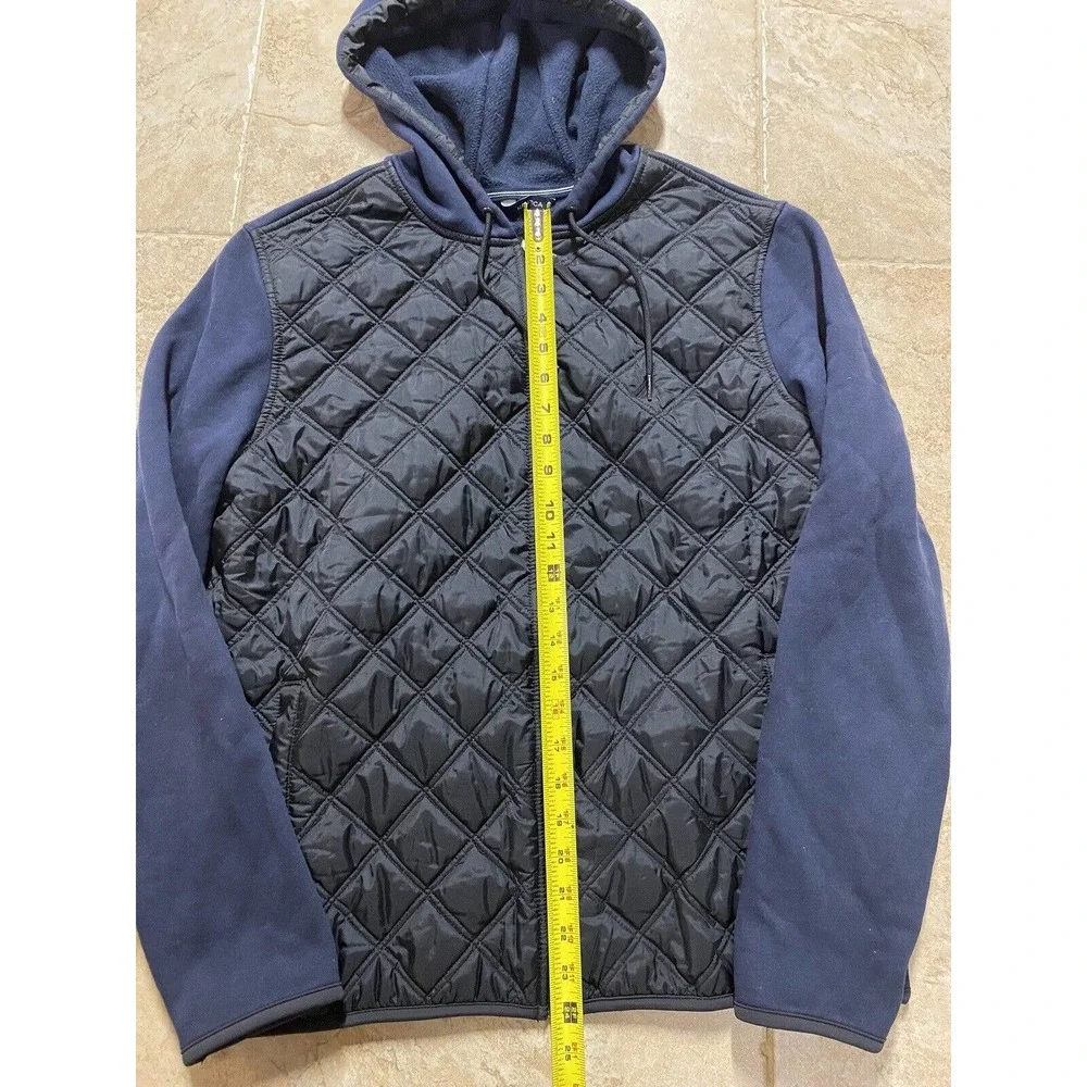 Vintage Nautica Mens Quilted Hoodie Vest Sweatshirt Full Zip Size Medium Blue